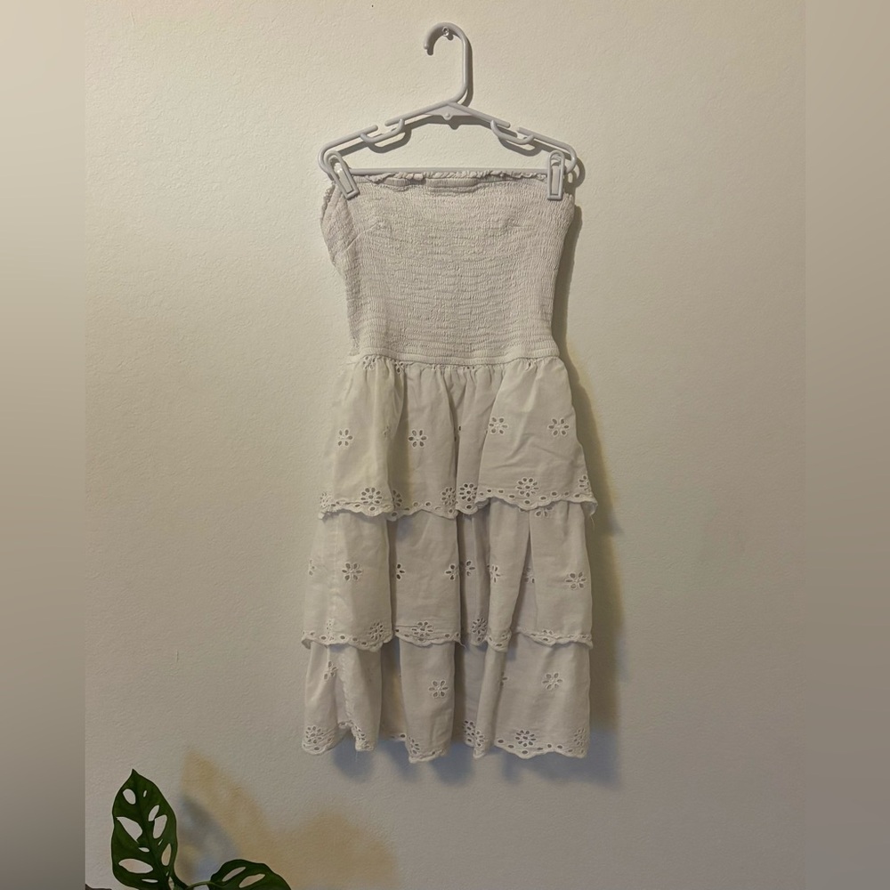 Strapless White Tiered Eyelet Summer Dress